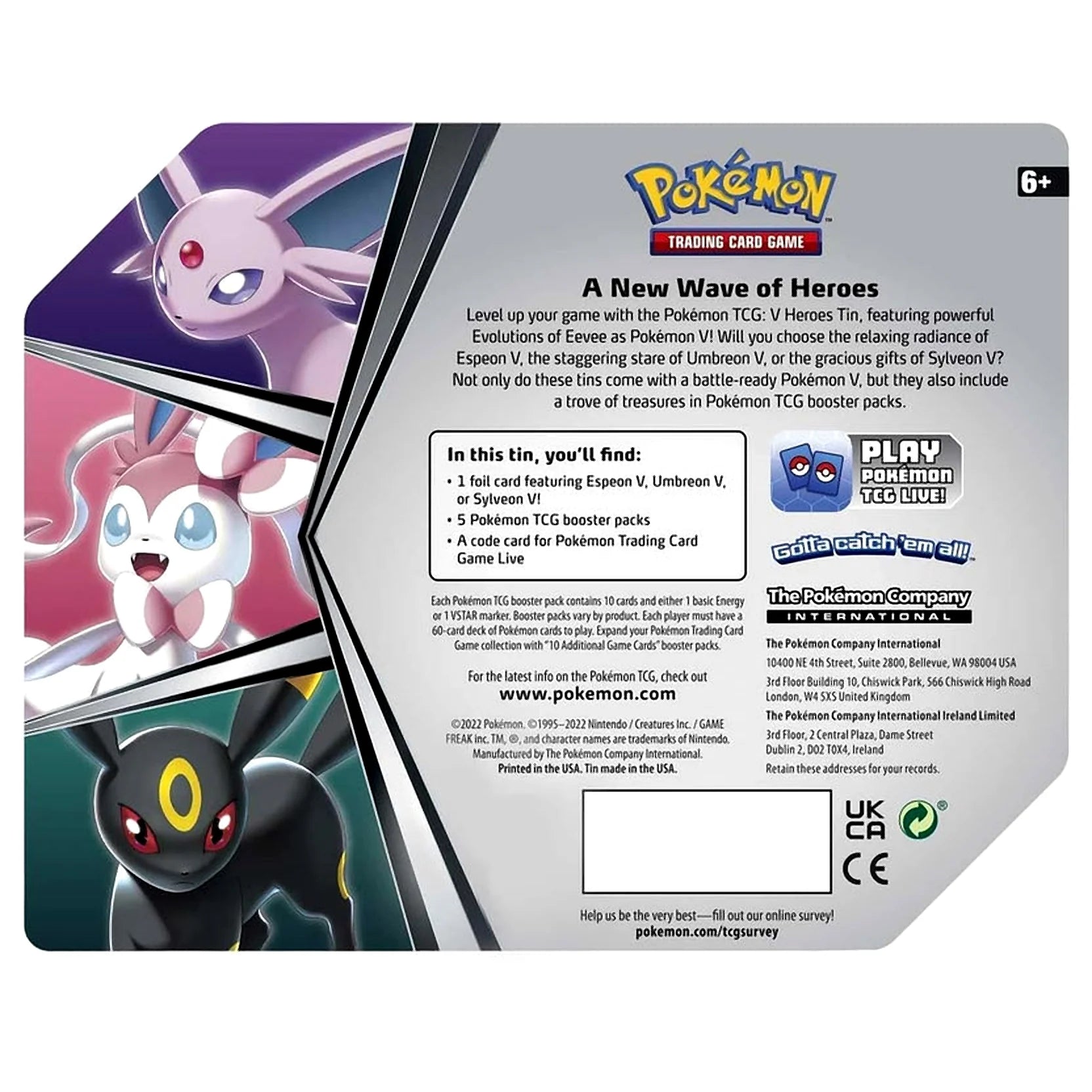Espeon V Heroes Tin Set with 5 Booster Packs and Foil Card