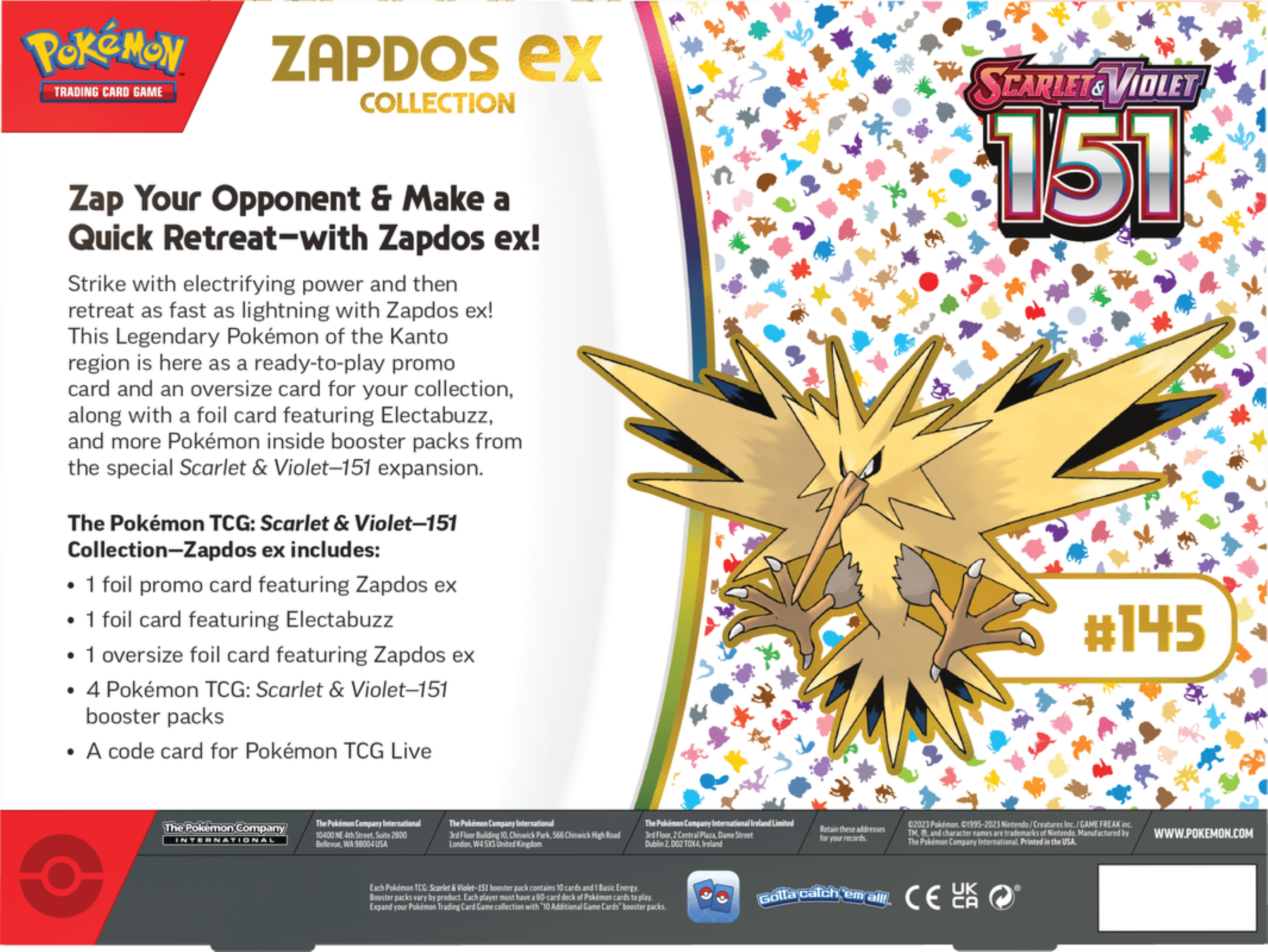 Pokémon Trading Card Game Scarlet & Violet 3.5: 151 Collection Zapdos EX - 4 Pokémon TCG Scarlet & Violet 151 Booster Packs