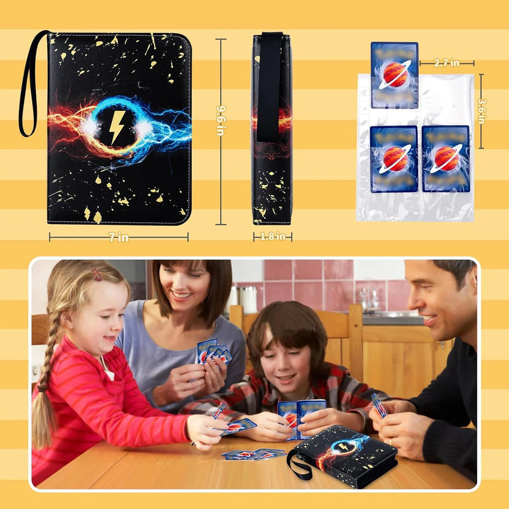 Card Binder 4-Pocket, Pokemon Card Holder 400 Pocket Card Holder Album with 50 Removable Sleeves for TCG Trading Card Holder and More - Black